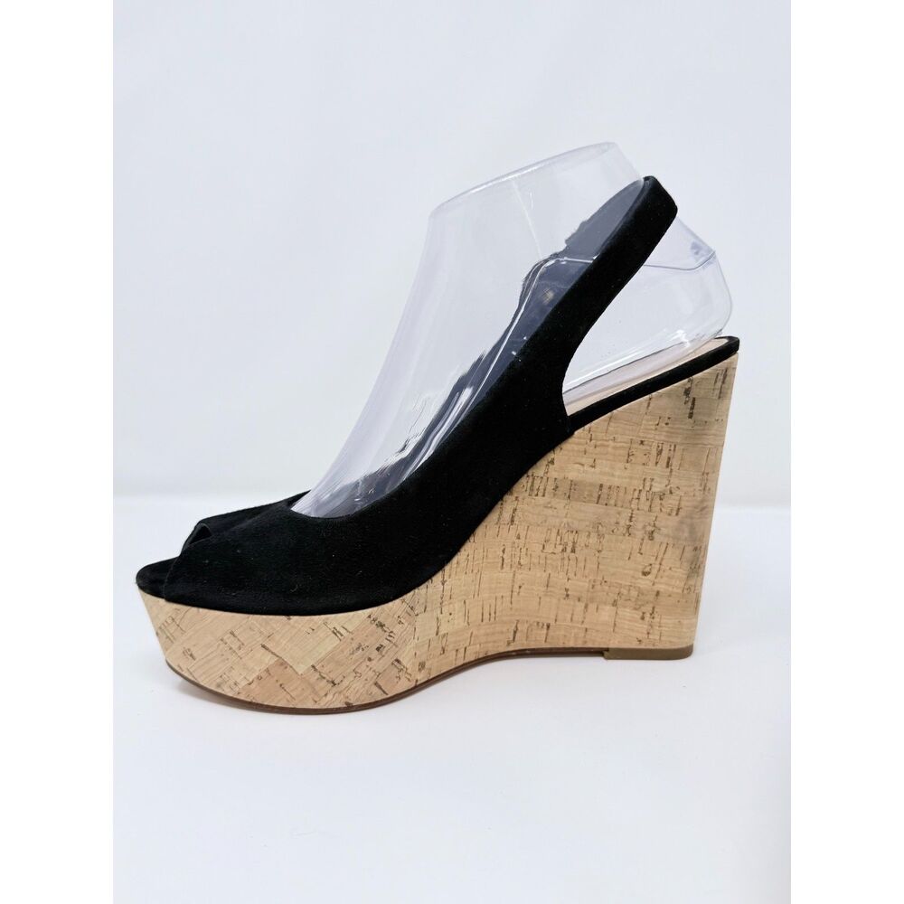 NWOB Veronica Beard Dali Black Suede Peep Toe Cork Wedge Platform Sandals Size 7 - Picture 7 of 14